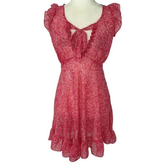 Betsey Johnson Dresses & Skirts - Betsey Johnson Red Rose Print Ruffle Babydoll Nightgown - Sheer Lingerie Dress S